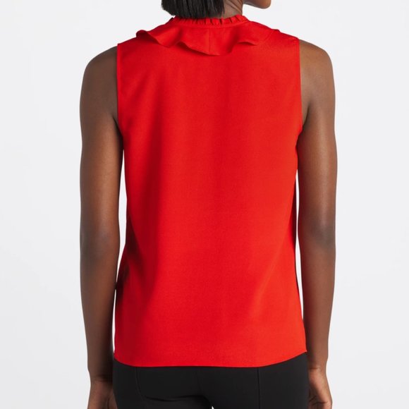NWT, Karl Lagerfeld Paris, Sleeveless Ruffled Blouse, Red, Large - Picture 2 of 7